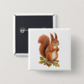 Geschwänztes Rotes Eichhörnchen mit Eichel und Her Button (Vorne & Hinten)