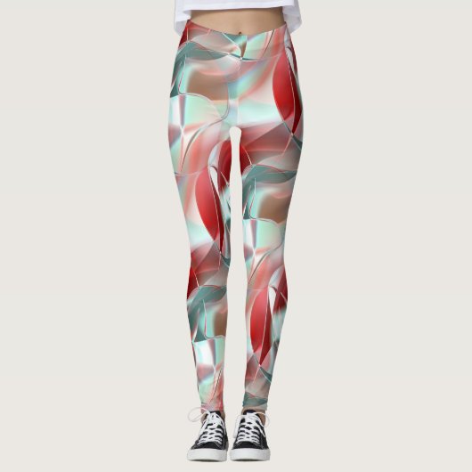 Geschweißte, kreisförmige Stücke in weichem rotem  Leggings (Vorderseite)