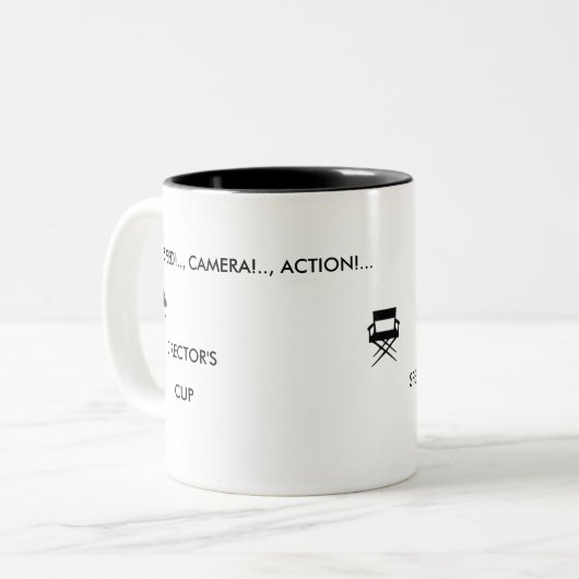 GESCHWINDIGKEIT!. , KAMERA! … ACTON!. ZWEIFARBIGE TASSE (Vorderseite Links)