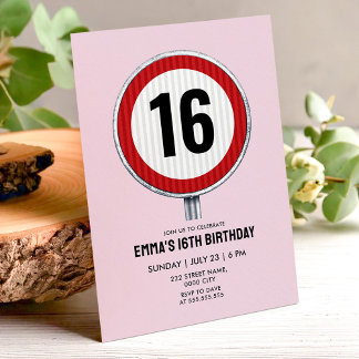 Geschwindigkeitsbegrenzung 16. Geburtstag - JEDES Einladung