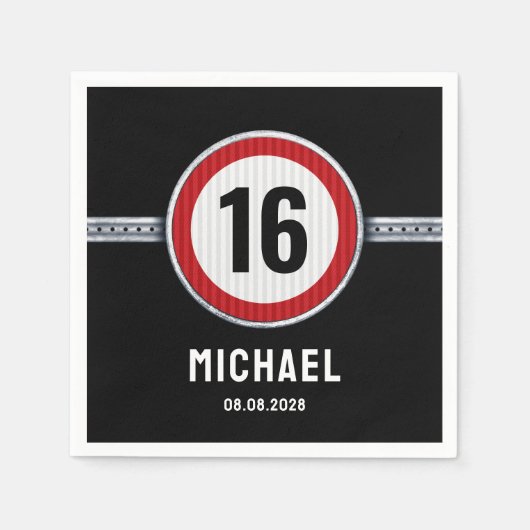 Geschwindigkeitsbegrenzung 16. Geburtstag  Serviette (Vorderseite)