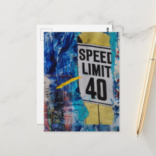 Geschwindigkeitsbegrenzung ist Mixed-Media-Collage Postkarte