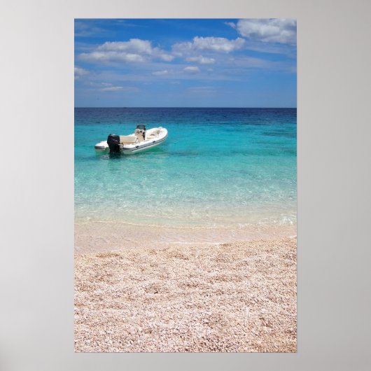 Geschwindigkeitsboot im blauen Meer Poster (Vorne)