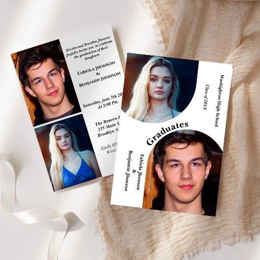 Geschwister aus modernem Foto Doppelter Abschluss Einladung