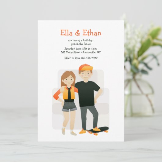 Geschwister Einladungen zur Geburtstagsparty (Stehend Vorderseite)