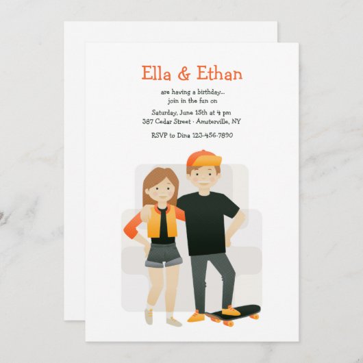 Geschwister Einladungen zur Geburtstagsparty (Vorne/Hinten)