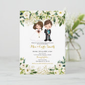 Geschwister Junge und Mädchen Weiße Blüte Erste Ko Einladung (Stehend Vorderseite)