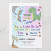 Geschwister Meerjungfrau und Dinosaurier Geburtsta Einladung (Vorne/Hinten)