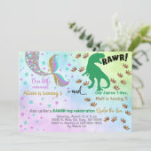 Geschwister Meerjungfrau und Dinosaurier Geburtsta Einladung (Stehend Vorderseite)