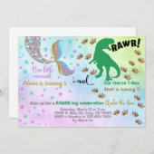 Geschwister Meerjungfrau und Dinosaurier Geburtsta Einladung (Vorne/Hinten)