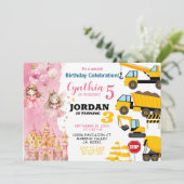 Geschwister Prinzessin und Baugewerbe Geburtstag Einladung (Stehend Vorderseite)