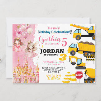 Geschwister Prinzessin und Baugewerbe Geburtstag Einladung