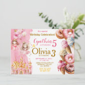 Geschwister Prinzessin und Eiscreme Geburtstag Einladung (Stehend Vorderseite)