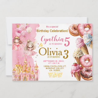 Geschwister Prinzessin und Eiscreme Geburtstag Einladung