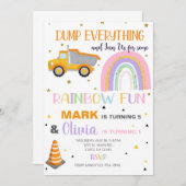 Geschwister Regenbogen und Müllwagen Geburtstag ei Einladung (Vorne/Hinten)