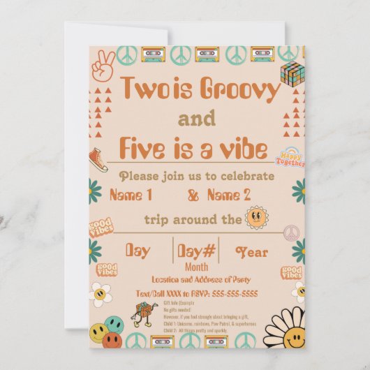 Geschwister Retro Birthday Einladung (Vorderseite)