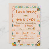 Geschwister Retro Birthday Einladung (Vorne/Hinten)