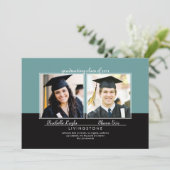 Geschwister Zwei-Foto-Abschluss-Ankündigung Einladung (Stehend Vorderseite)