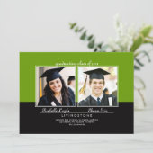 Geschwister Zwei-Foto-Abschluss-Ankündigung Einladung (Stehend Vorderseite)