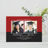 Geschwister Zwei-Foto-Abschluss-Ankündigung Einladung (Stehend Vorderseite)