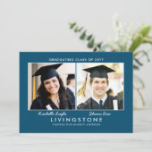 Geschwister Zwei-Foto-Abschluss-Ankündigung Einladung (Stehend Vorderseite)