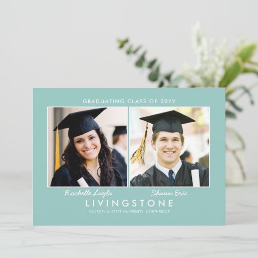 Geschwister Zwei-Foto-Abschluss-Ankündigung Einladung (Stehend Vorderseite)