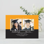 Geschwister Zwei-Foto-Abschluss-Ankündigung Einladung (Stehend Vorderseite)