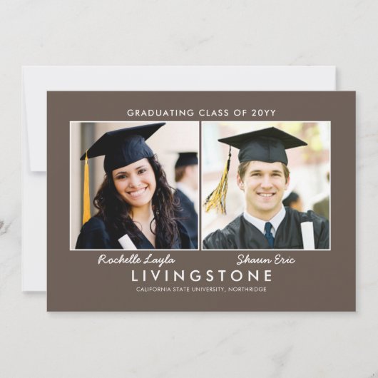 Geschwister Zwei-Foto-Abschluss-Ankündigung Einladung (Vorderseite)