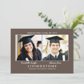 Geschwister Zwei-Foto-Abschluss-Ankündigung Einladung (Stehend Vorderseite)