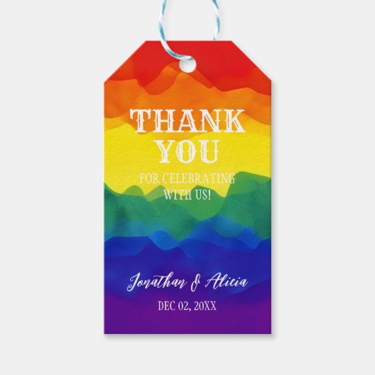 Geschwisterfarbenes Regenbogen Geburtstag Danke Geschenkanhänger (Vorderseite)