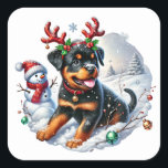 Geschworen Pup, Weihnachts-Magie! Quadratischer Aufkleber<br><div class="desc">Dieses Rentierspiel von Rottweiler ist auf dem richtigen Weg! Mit Anbetern und einem wackelnden Schwanz ist dieses Jungtier der Star des Weihnachtslustiges!</div>