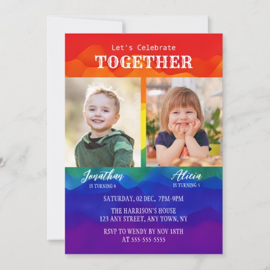 Geschwulstes Foto Farbiger Regenbogen Einladung (Vorderseite)