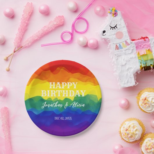 Geschwulstfarbener Regenbogen Pappteller (Party)