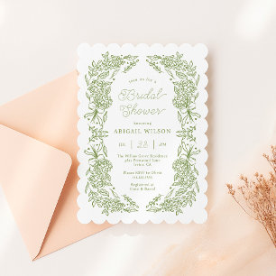 Geschwungene Salbeigrüne Hortensien-Brautparty Einladung