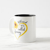Gesegnet als Grammatikgeschenke für Sonnenblumen Zweifarbige Tasse (Vorderseite Links)