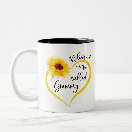 Gesegnet als Grammatikgeschenke für Sonnenblumen Zweifarbige Tasse (Links)
