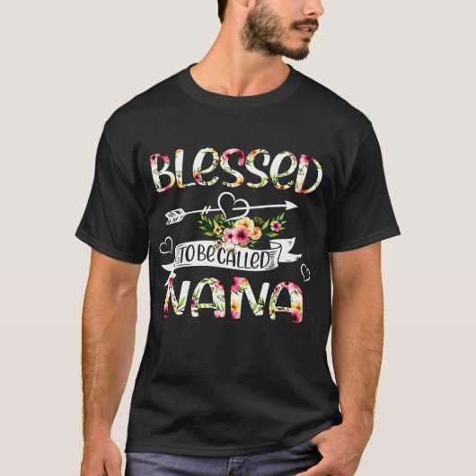 Gesegnet als Nana Floral Grandma Mütter T-Shirt (Vorderseite)