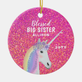 Gesegnet Big Sister Unicorn Rosa Glitzer Monogram Keramik Ornament