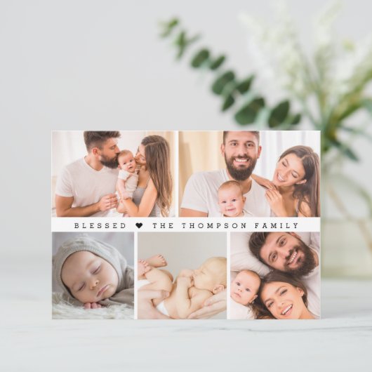 Gesegnet Custom Foto Collage Baby Dusche Dankeskarte (Stehend Vorderseite)