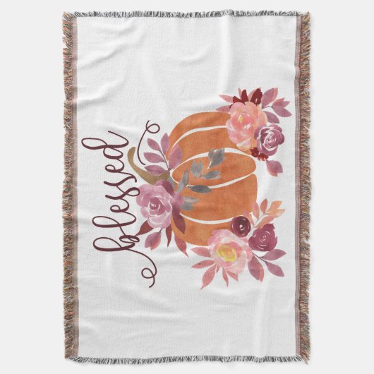 Gesegnet - Fall Pumpkin mit rosa Blume Decke (Vorderseite Vertikal)