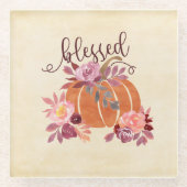 Gesegnet - Fall Pumpkin mit rosa Blume Glasuntersetzer (Vorderseite)