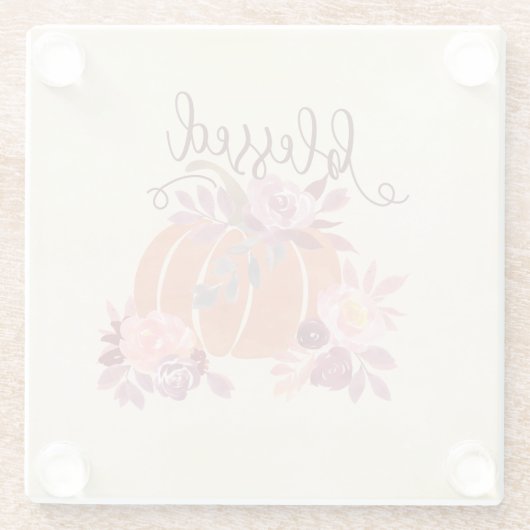 Gesegnet - Fall Pumpkin mit rosa Blume Glasuntersetzer (Rückseite)