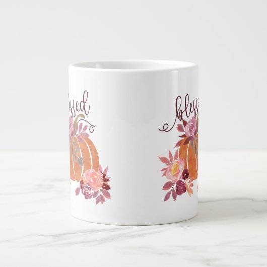 Gesegnet - Fall Pumpkin mit rosa Blume Jumbo-Tasse (Vorderseite)