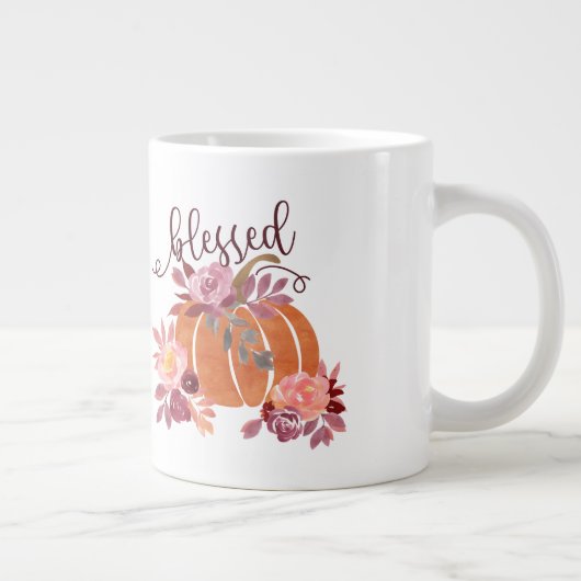 Gesegnet - Fall Pumpkin mit rosa Blume Jumbo-Tasse (Rechts)