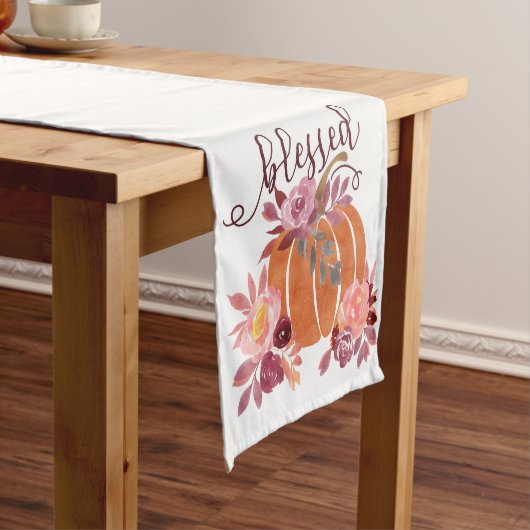 Gesegnet - Fall Pumpkin mit rosa Blume Kurzer Tischläufer (Beispiel)