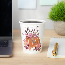 Gesegnet - Fall Pumpkin mit rosa Blume Pappbecher