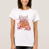Gesegnet - Fall Pumpkin mit rosa Blume T-Shirt (Vorderseite)