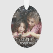 Gesegnet. Foto mit festlichen Glitzern Weihnachten Ornament (Rückseite)