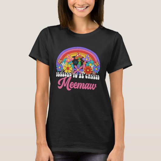 Gesegnet, genannt Meemaw Rainbow Groovy Hippie T-Shirt (Vorderseite)