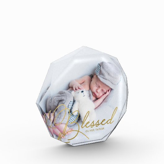 "Gesegnet" Gold Foil Effect Baby Personalisiert Fotoblock (Links)